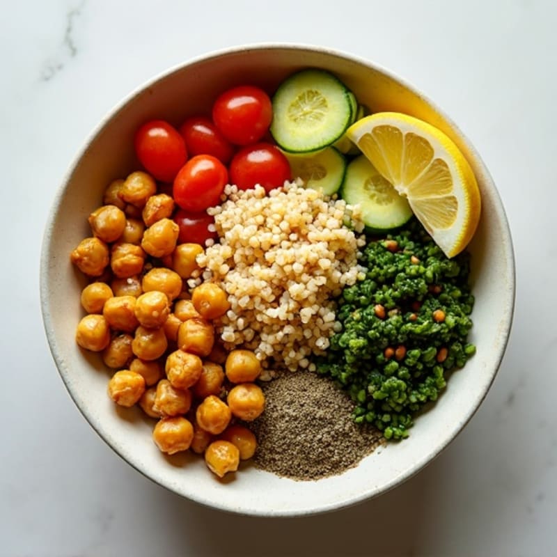 Lentil and Quinoa Power Bowl with Crunchy Roasted Chickpeas