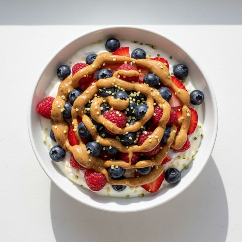 Greek Yogurt Protein Parfait with Mixed Berries and Almond Butter