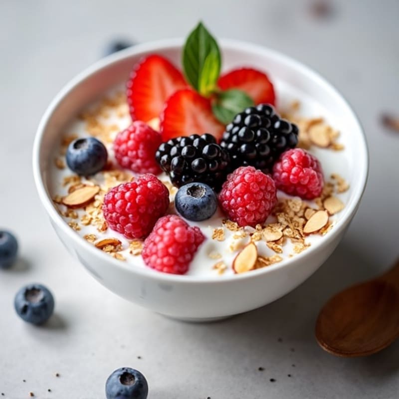 Greek Yogurt Parfait with Rolled Oats and Mixed Berries