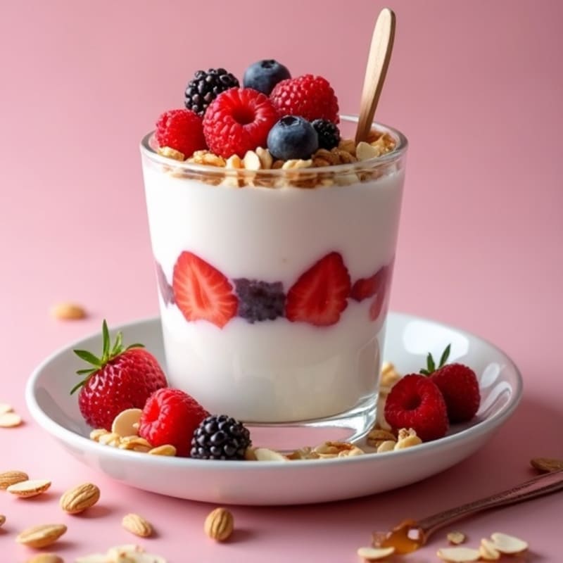 Greek Yogurt Parfait with Mixed Berries and Almond Crunch