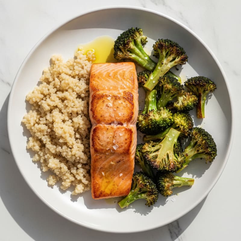Seared Salmon with Roasted Broccoli and Quinoa