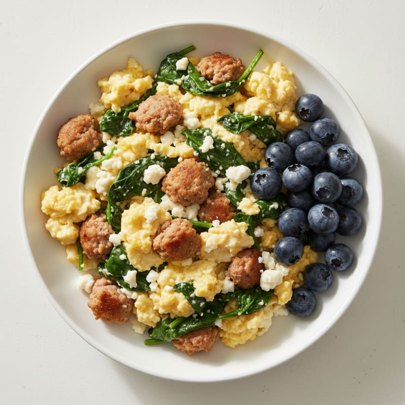 Egg White and Turkey Sausage Scramble with Spinach and Feta