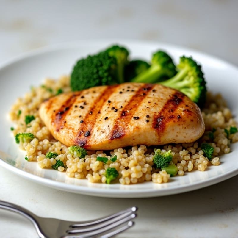 Grilled Chicken Breast with Quinoa and Roasted Broccoli
