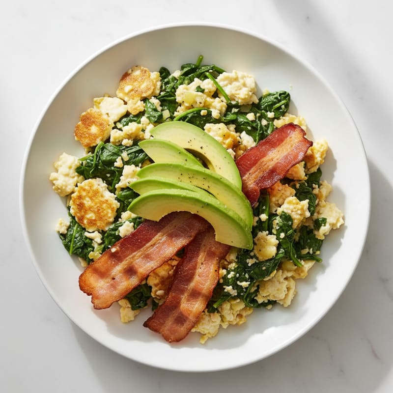 Egg White Spinach Scramble with Turkey Bacon
