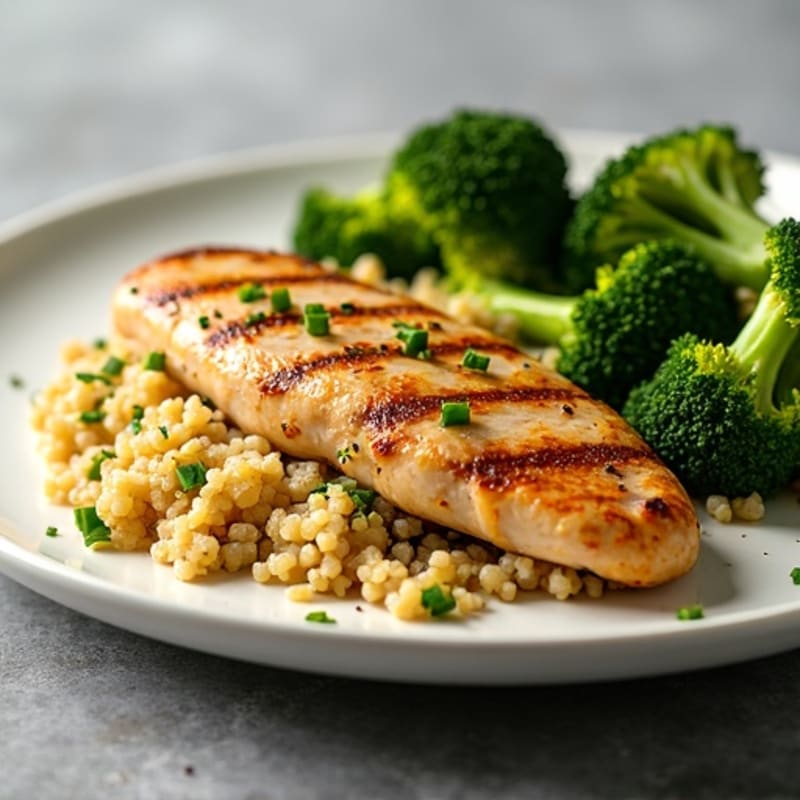 Grilled Chicken Breast with Quinoa and Roasted Broccoli