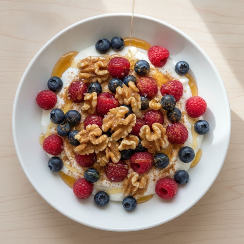 Honey-Kissed Berry Yogurt Bowl with Walnuts