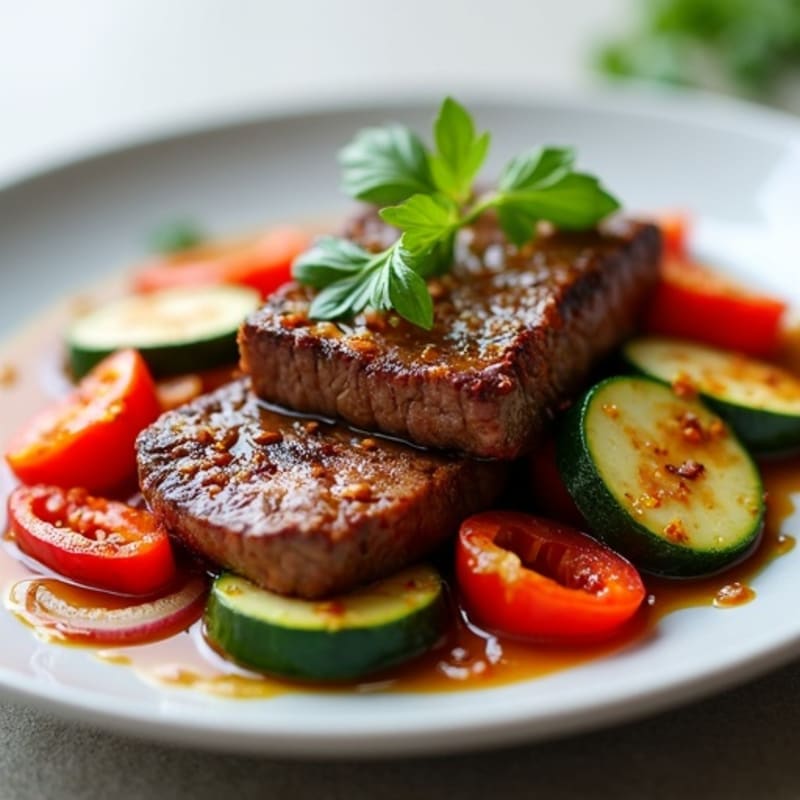 Ginger-Soy Marinated Beef with Charred Vegetables