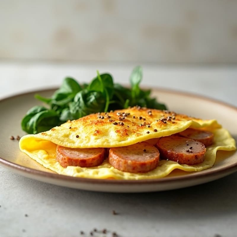 Crispy Egg White Omelet with Turkey Sausage and Spinach