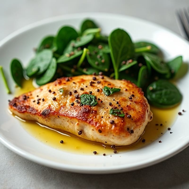 Pan-Seared Chicken with Garlicky Sautéed Spinach