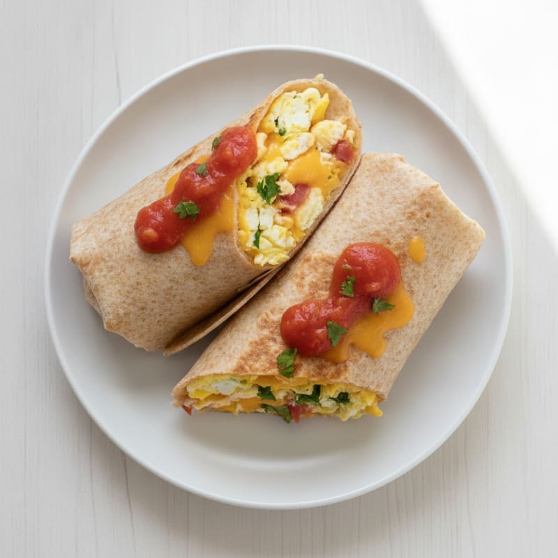 Cheesy Egg and Salsa Breakfast Burrito