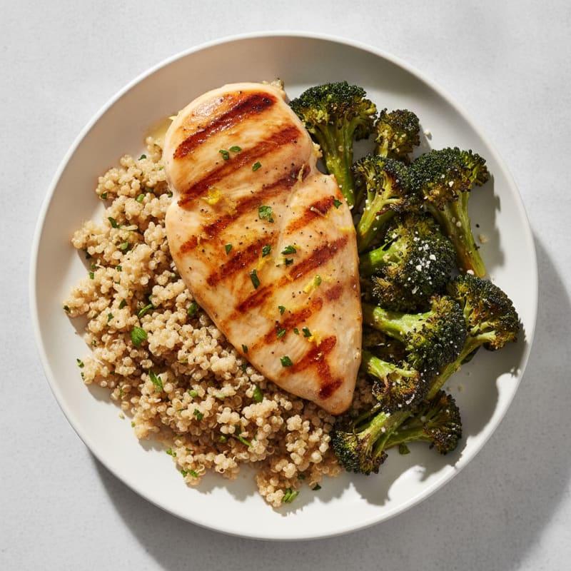 Grilled Chicken Breast with Quinoa and Roasted Broccoli