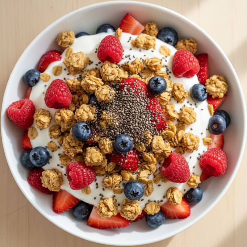 Greek Yogurt Parfait with Protein Granola and Fresh Berries