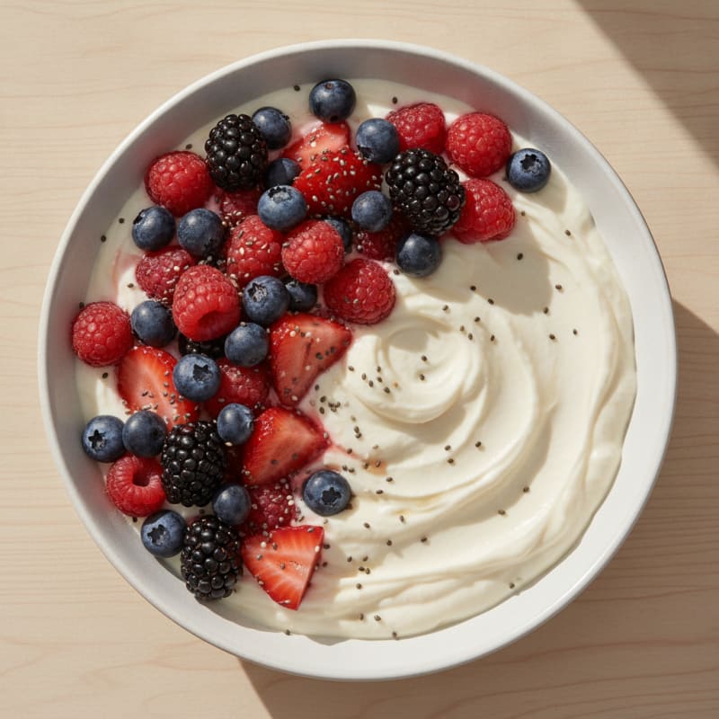 Greek Yogurt Protein Pudding with Mixed Berries