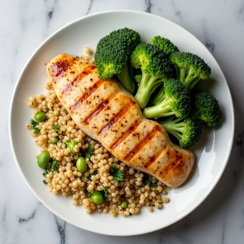 Grilled Chicken Breast with Quinoa and Roasted Broccoli