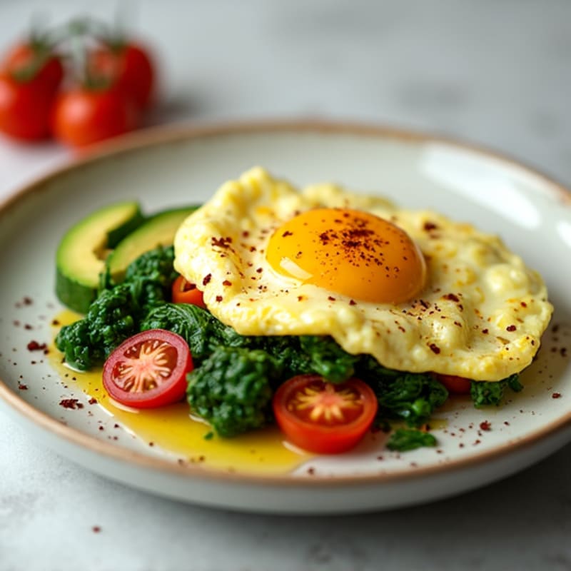Creamy Scrambled Eggs with Sautéed Spinach and Tomatoes