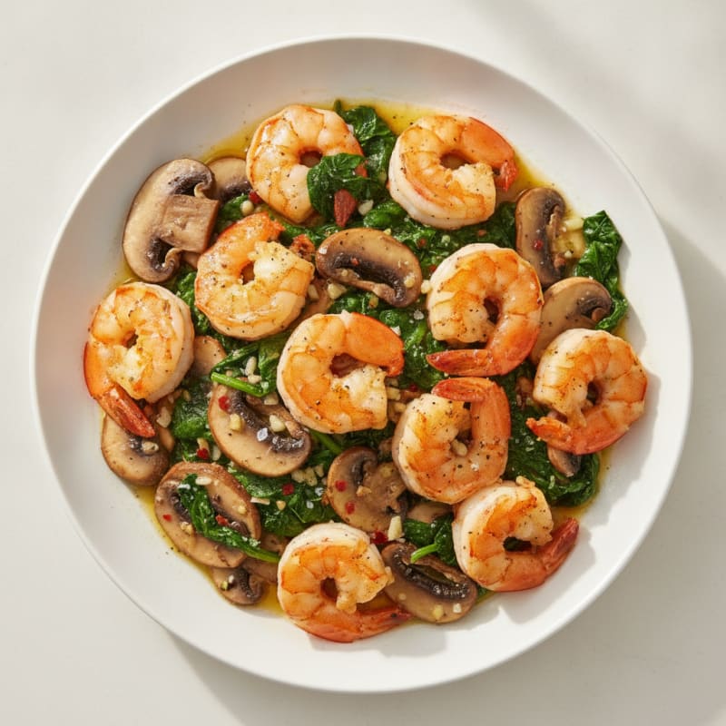 Garlic Shrimp with Sautéed Mushrooms and Spinach