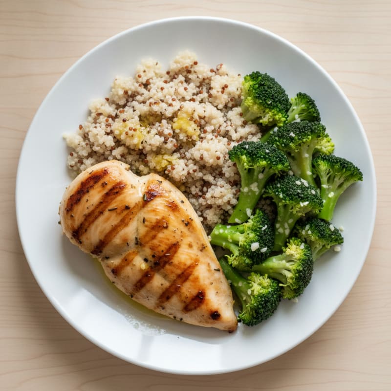Grilled Chicken Breast with Quinoa and Steamed Broccoli