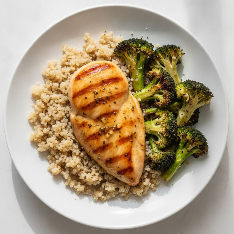 Grilled Chicken Breast with Quinoa and Roasted Broccoli