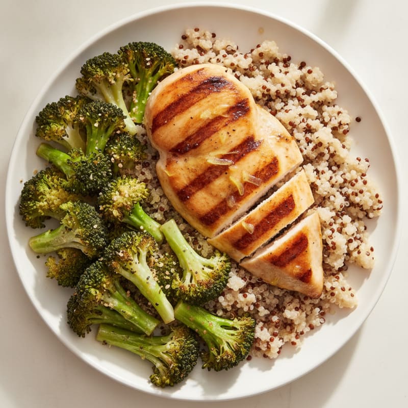 Grilled Chicken Breast with Quinoa and Roasted Broccoli