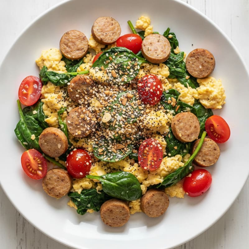 Egg White and Turkey Sausage Scramble with Spinach and Tomatoes