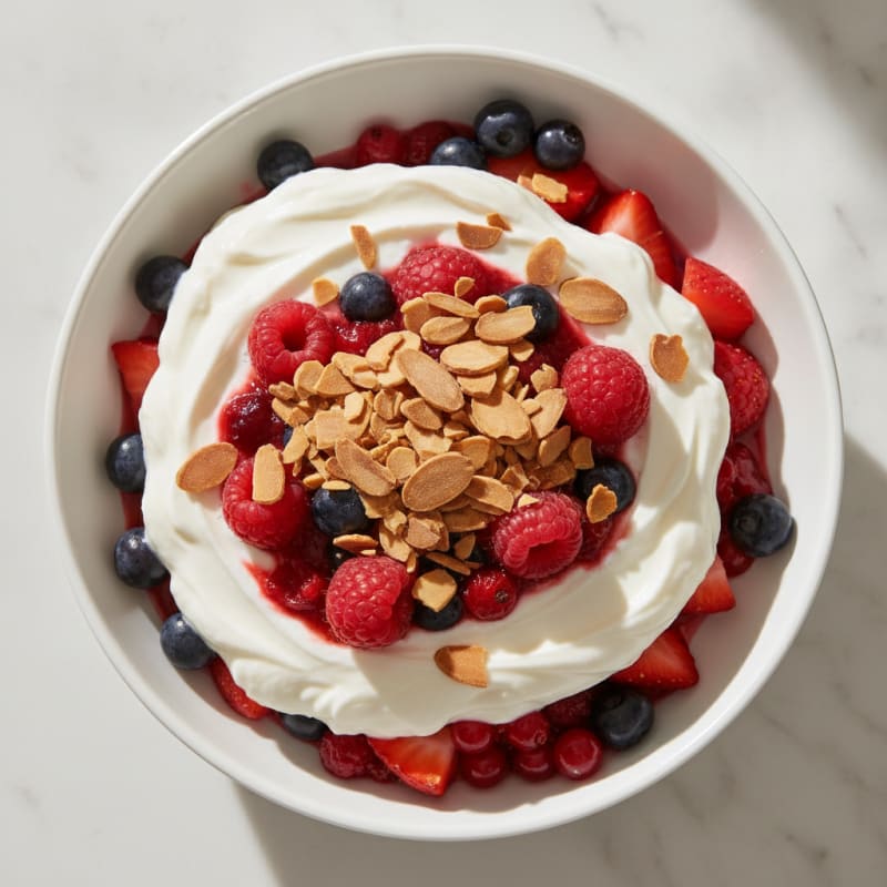 Greek Yogurt Protein Parfait with Mixed Berries and Almonds