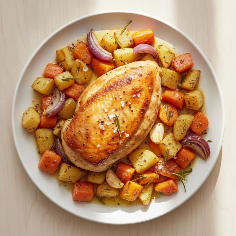 Garlic Herb Roasted Chicken with Root Vegetables