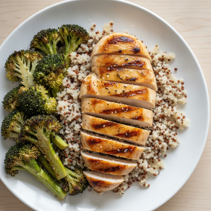 Grilled Chicken Breast with Quinoa and Roasted Broccoli