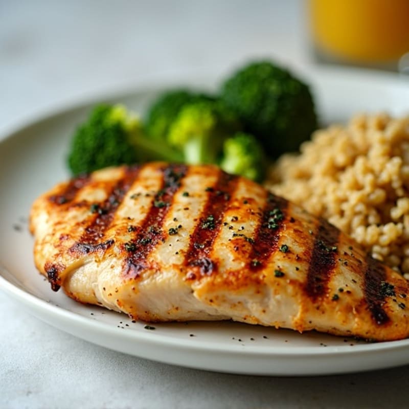 Grilled Chicken Breast with Roasted Broccoli and Quinoa