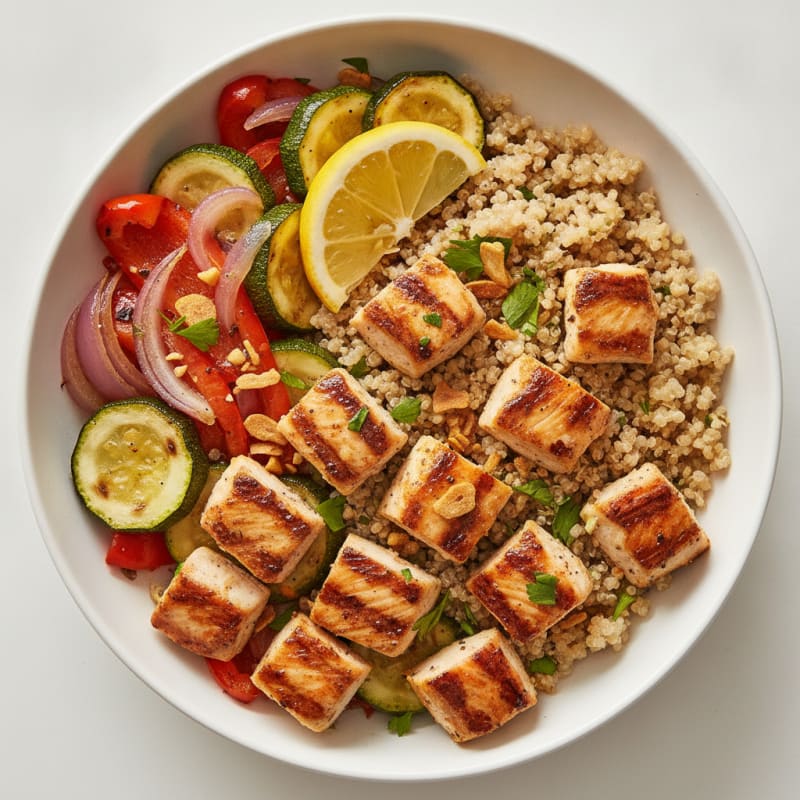 Grilled Chicken and Quinoa Bowl with Roasted Vegetables