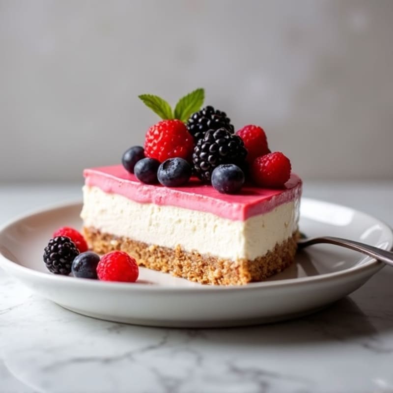Greek Yogurt Protein Cheesecake with Mixed Berries