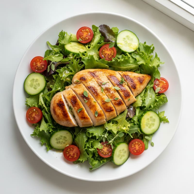 Grilled Lemon-Garlic Chicken Breast with Mixed Greens Salad