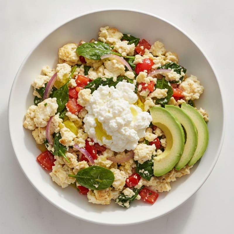 Egg White Veggie Scramble with Cottage Cheese