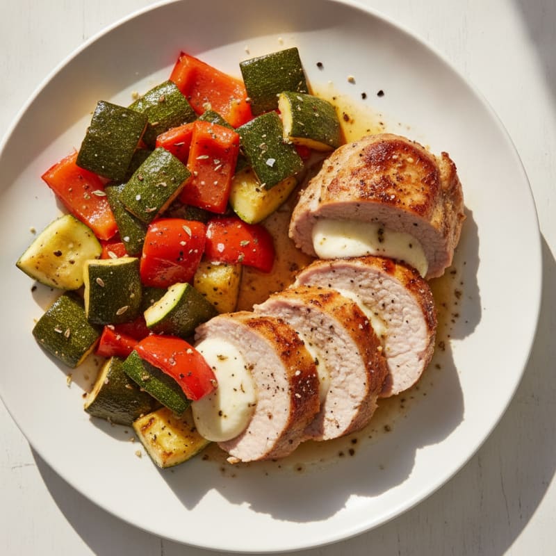 Mozzarella-Stuffed Pork Tenderloin with Roasted Vegetables
