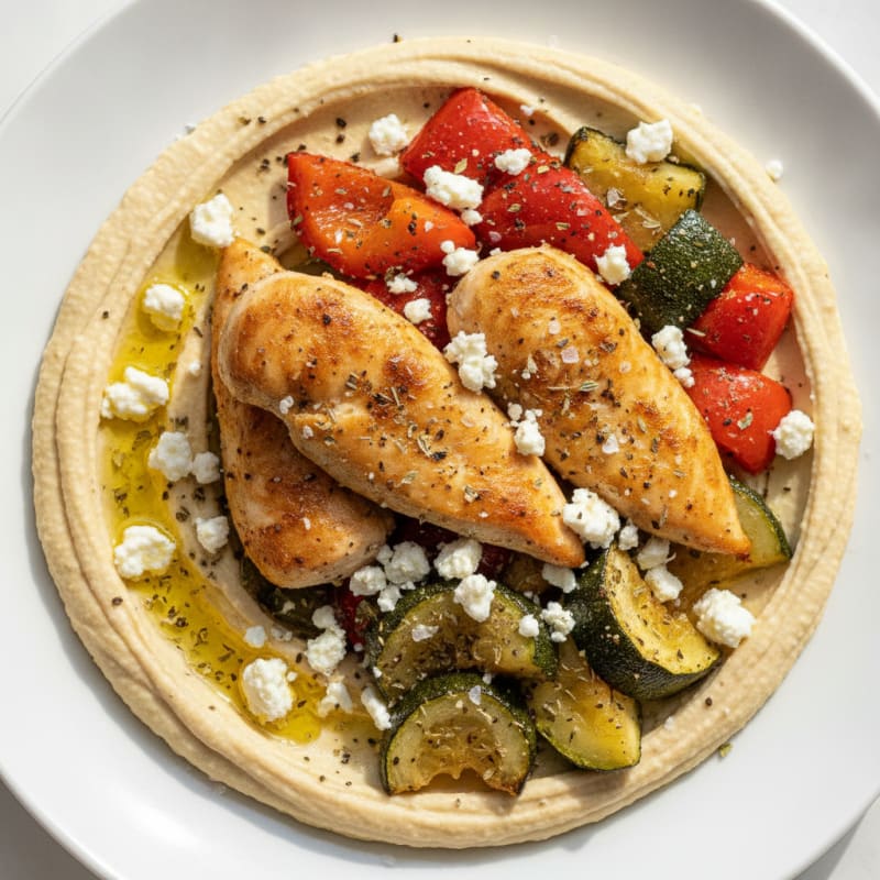 Hummus Platter with Roasted Vegetables and Feta