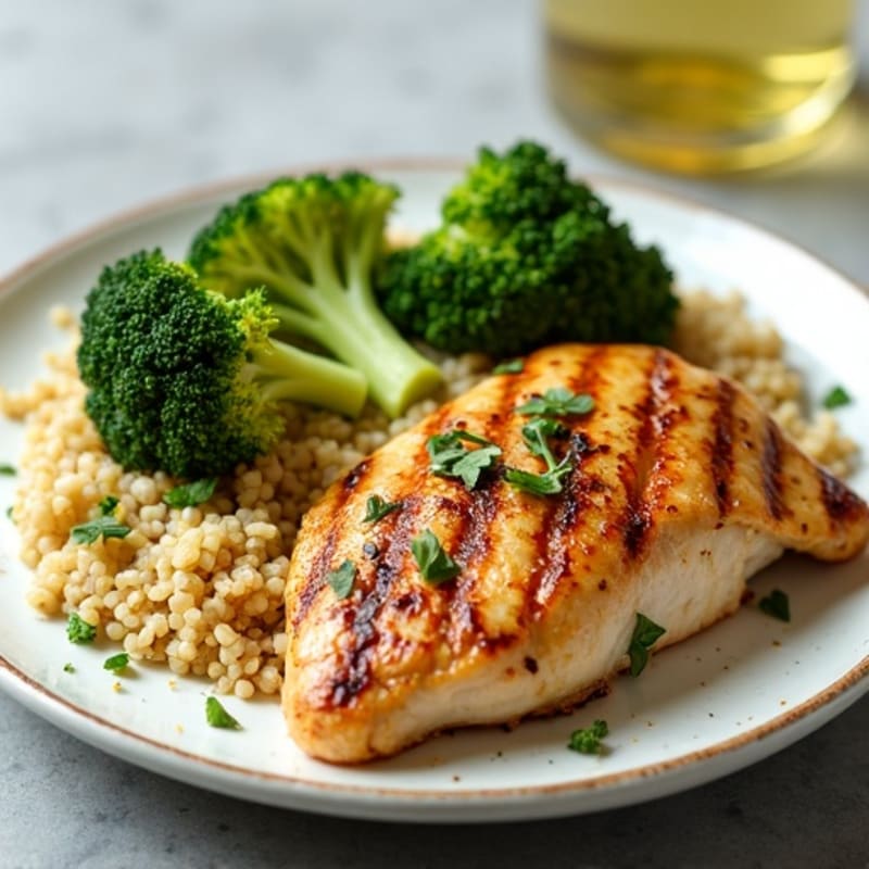 Grilled Chicken Breast with Quinoa and Roasted Broccoli