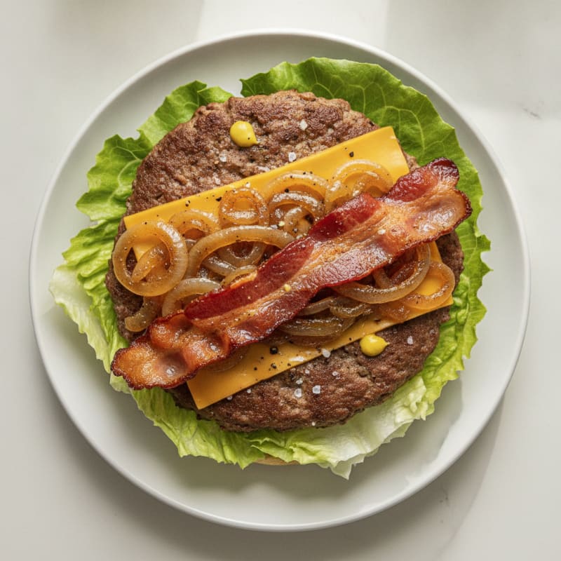 Double Bacon Cheeseburger with Caramelized Onions