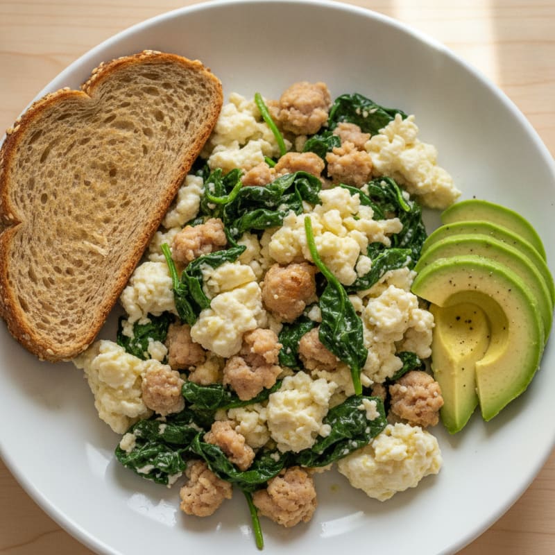 Egg White and Turkey Sausage Scramble with Spinach