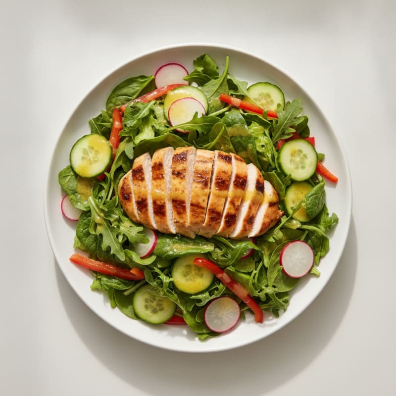 Grilled Chicken Salad with Crunchy Vegetables and Lemon Vinaigrette