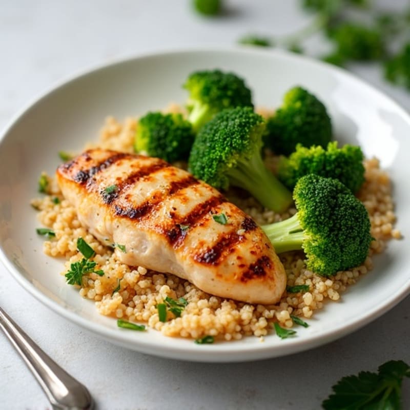 Grilled Chicken Breast with Quinoa and Steamed Broccoli