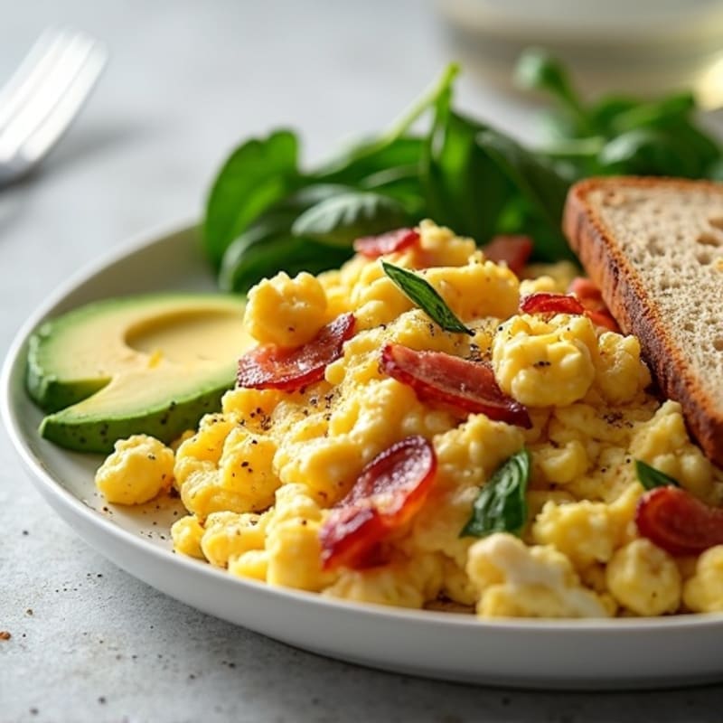 Cottage Cheese Scramble with Spinach and Turkey Bacon