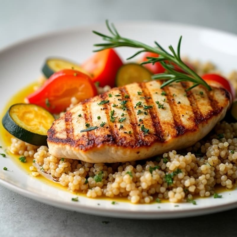 Seared Turkey Breast with Roasted Vegetables and Herb Quinoa