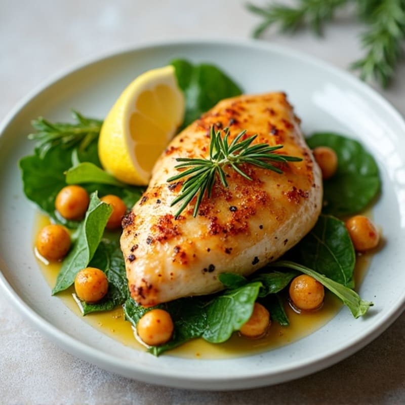 Lemon-Herb Roasted Chicken with Fresh Greens and Crispy Chickpeas