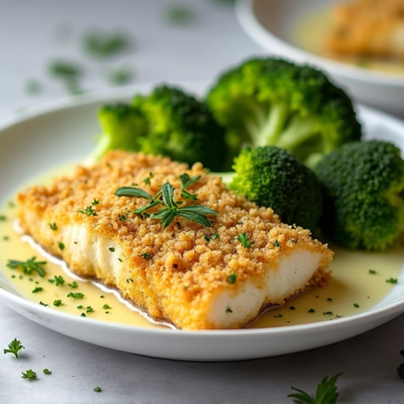 Crispy Herb-Crusted Catfish with Lemon Garlic Sauce