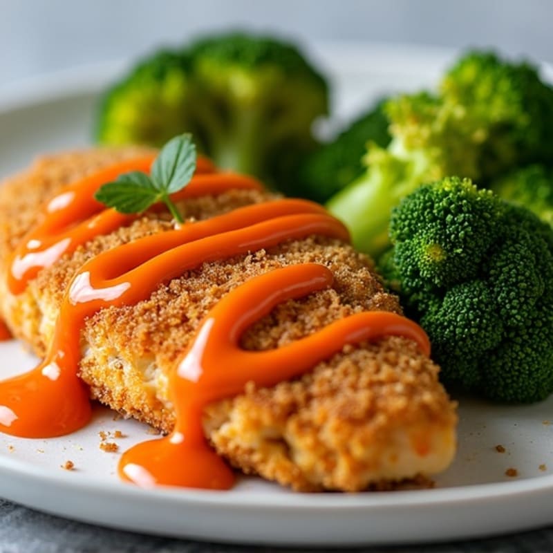 Crispy Baked Buffalo Chicken with Roasted Broccoli