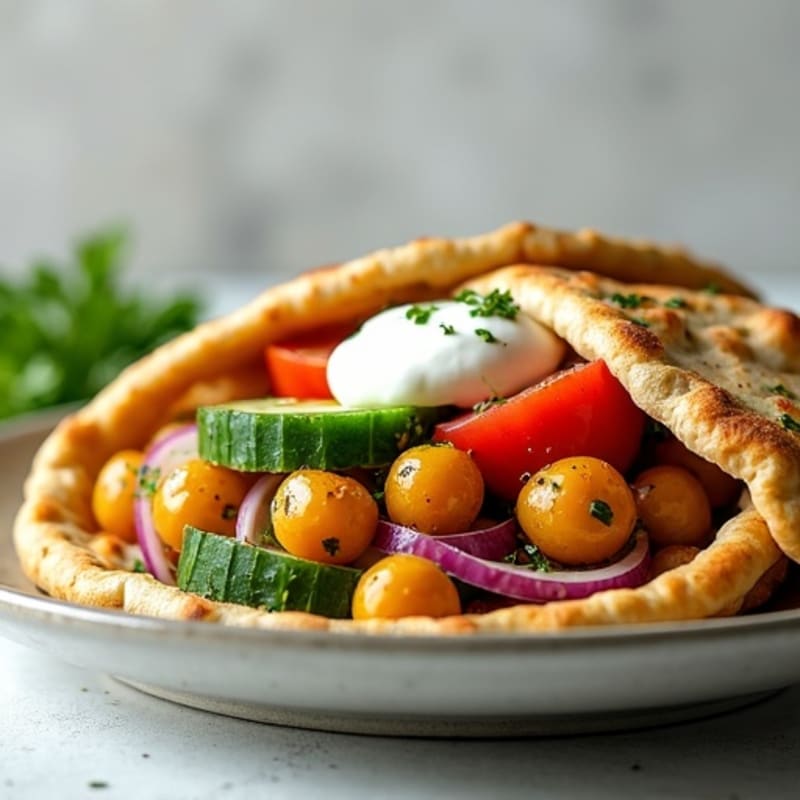 Crispy Herb-Roasted Chickpea Pita with Fresh Mediterranean Vegetables