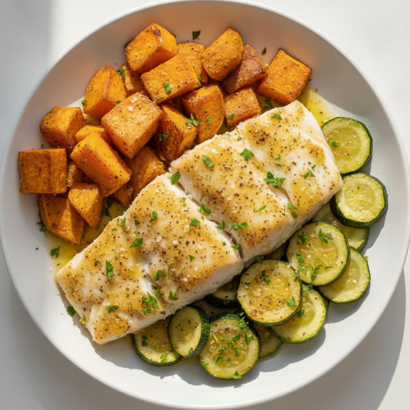 Baked Whitefish with Roasted Sweet Potatoes