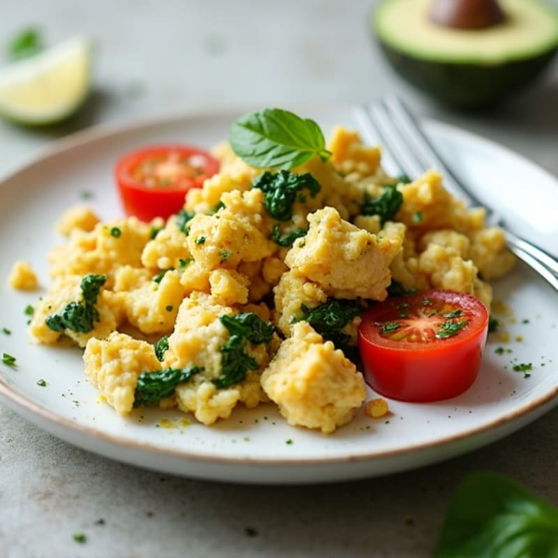 Chicken Egg White Scramble with Spinach and Tomatoes