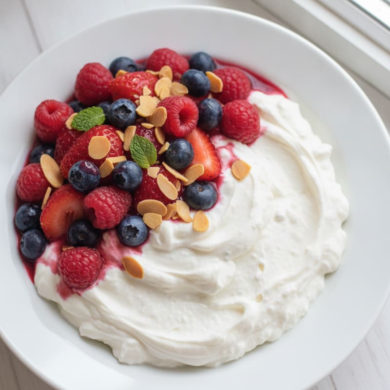 Greek Yogurt Protein Pudding with Mixed Berries