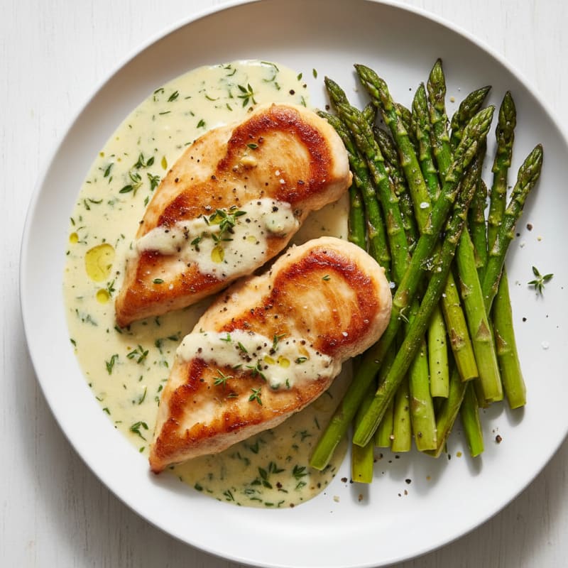 Creamy Lemon-Herb Chicken with Roasted Asparagus
