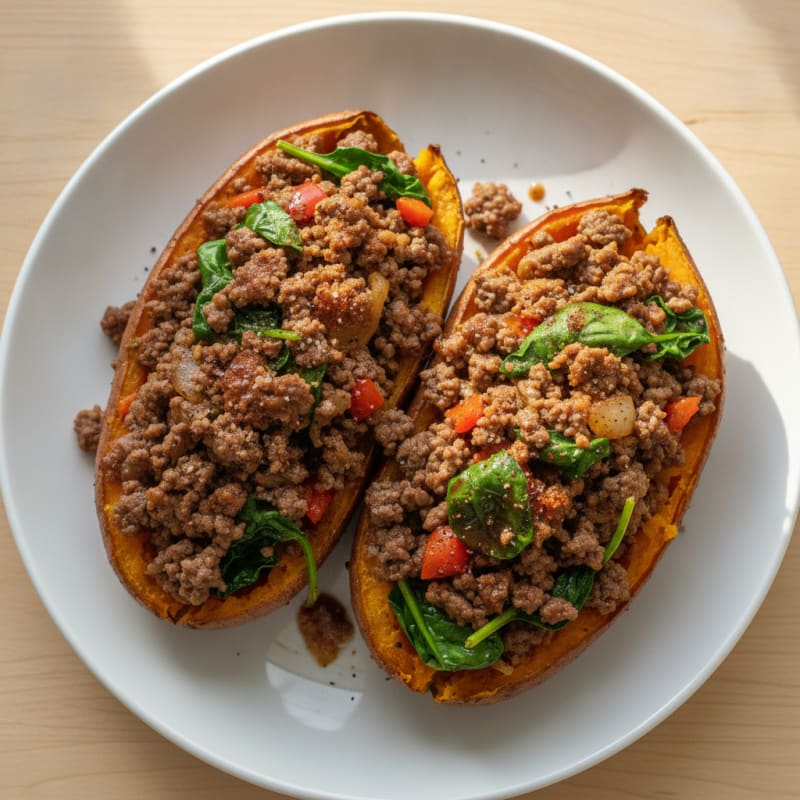 Ground Beef Stuffed Sweet Potatoes